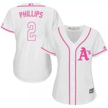 Women's Oakland Athletics #2 Tony Phillips White Pink Fashion Stitched MLB Jersey