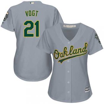 Women's Oakland Athletics #21 Stephen Vogt Grey Road Stitched MLB Jersey