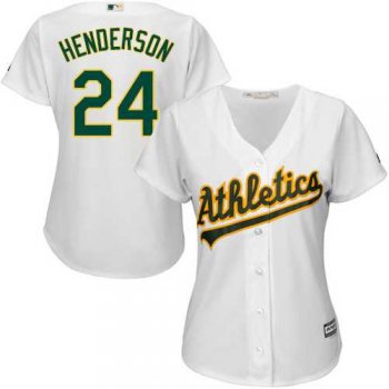 Women's Oakland Athletics #24 Rickey Henderson White Home Stitched MLB Jersey