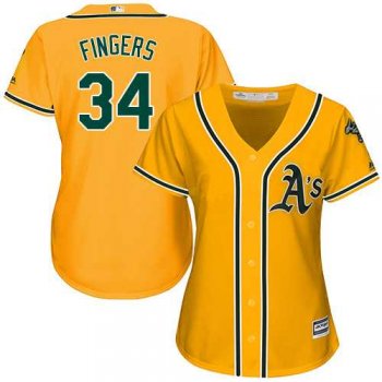 Women's Oakland Athletics #34 Rollie Fingers Gold Alternate Stitched MLB Jersey