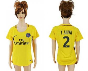 Women's Paris Saint-Germain #2 T.Silva Away Soccer Club Jersey