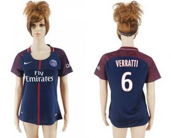 Women's Paris Saint-Germain #6 Verratti Home Soccer Club Jersey