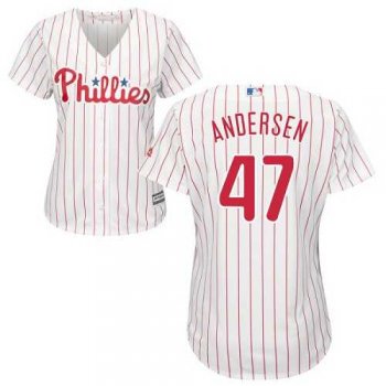 Women's Philadelphia Phillies #47 Larry Andersen White(Red Strip) Home Stitched MLB Jersey