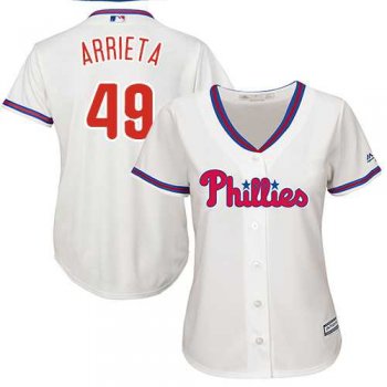 Women's Philadelphia Phillies #49 Jake Arrieta Cream Alternate Stitched MLB