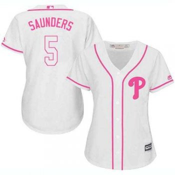 Women's Philadelphia Phillies #5 Michael Saunders White Pink FashionStitched MLB Jersey