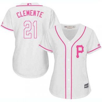 Women's Pittsburgh Pirates #21 Roberto Clemente White Pink Fashion Stitched MLB Jersey