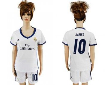 Women's Real Madrid #10 James Home Soccer Club Jersey