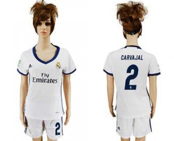 Women's Real Madrid #2 Carvajal Home Soccer Club Jersey