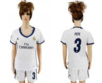 Women's Real Madrid #3 Pepe Home Soccer Club Jersey