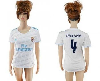 Women's Real Madrid #4 Sergio Ramos Home Soccer Club Jersey