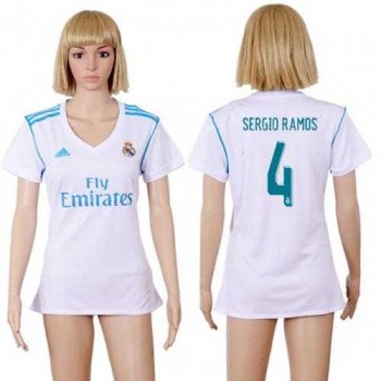 Women's Real Madrid #4 Sergio Ramos Home Soccer Club Jersey