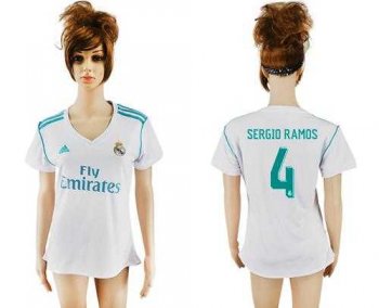 Women's Real Madrid #4 Sergio Ramos Home Soccer Club Jersey