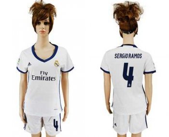 Women's Real Madrid #4 Sergio Ramos Home Soccer Club Jersey