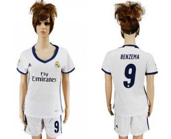 Women's Real Madrid #9 Benzema Home Soccer Club Jersey