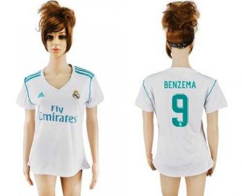 Women's Real Madrid #9 Benzema Home Soccer Club Jersey