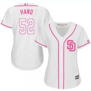 Women's San Diego Padres #52 Brad Hand White Pink Fashion Stitched MLB Jersey