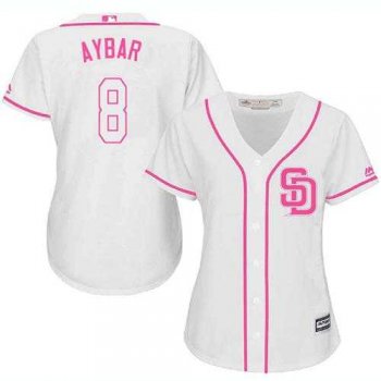 Women's San Diego Padres #8 Erick Aybar White Pink Fashion Stitched MLB Jersey