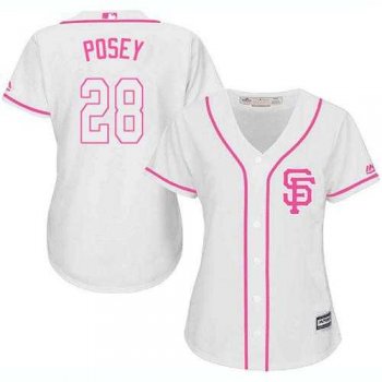 Women's San Francisco Giants #28 Buster Posey White Pink FashionStitched MLB Jersey