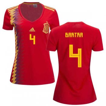 Women's Spain #4 Bartra Red Home Soccer Country Jersey