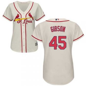 Women's St.Louis Cardinals #45 Bob Gibson Cream Alternate Stitched MLB Jersey