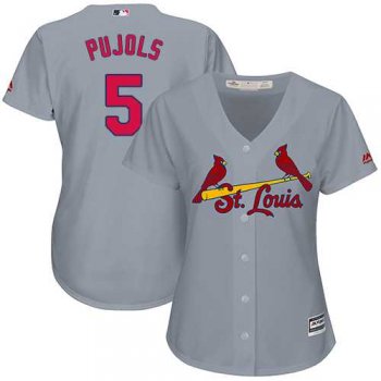 Women's St.Louis Cardinals #5 Albert Pujols Grey Road Stitched MLB Jersey