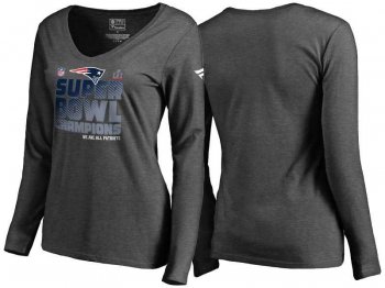 Women's Super Bowl LI Champions New England Patriots Gray Trophy Collection Locker Room V-Neck Long Sleeve T-Shirt