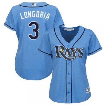 Women's Tampa Bay Rays #3 Evan Longoria Light Blue Alternate Stitched MLB Jersey