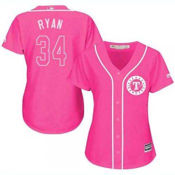 Women's Texas Rangers #34 Nolan Ryan Pink Fashion Stitched MLB Jersey