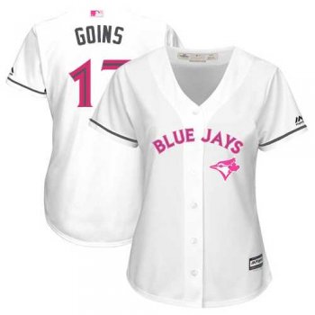 Women's Toronto Blue Jays #17 Ryan Goins White Mother's Day Cool Base Stitched MLB Jersey