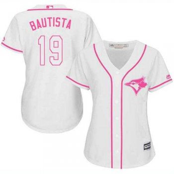 Women's Toronto Blue Jays #19 Jose Bautista White Pink Fashion Stitched MLB Jersey