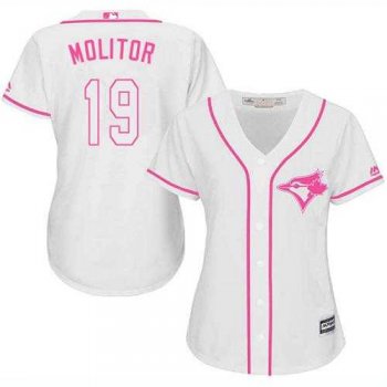 Women's Toronto Blue Jays #19 Paul Molitor White Pink Fashion Stitched MLB Jersey