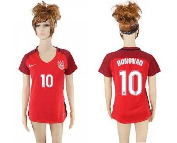 Women's USA #10 Donovan Away Soccer Country Jersey