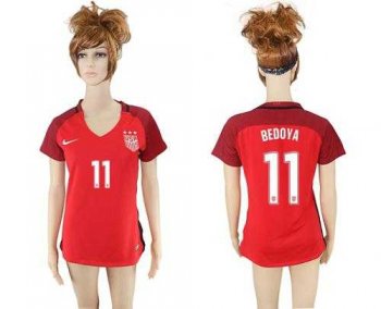 Women's USA #11 Bedoya Away Soccer Country Jersey