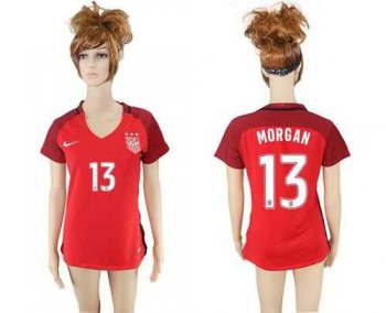 Women's USA #13 Morgan Away Soccer Country Jersey