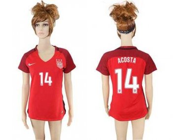 Women's USA #14 Acosta Away Soccer Country Jersey