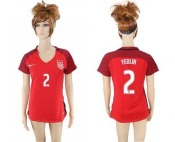 Women's USA #2 Yedlin Away Soccer Country Jersey