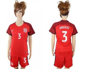 Women's USA #3 Gonzalez Away Soccer Country Jersey