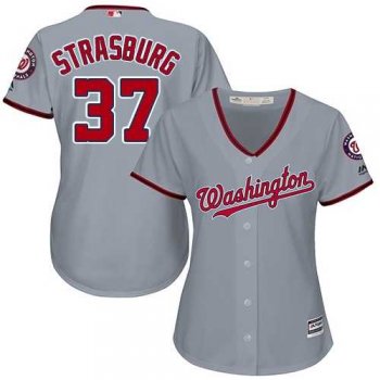 Women's Washington Nationals #37 Stephen Strasburg Grey Road Stitched MLB Jersey