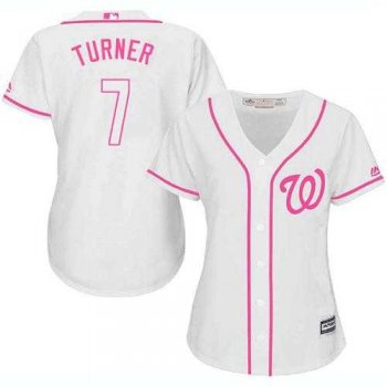 Women's Washington Nationals #7 Trea Turner White Pink Fashion Stitched MLB Jersey