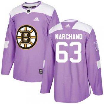 Youth Adidas Boston Bruins #63 Brad Marchand Purple Authentic Fights Cancer Stitched NHL Jersey