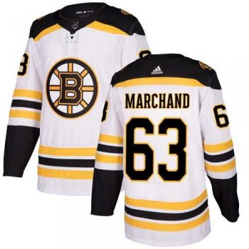 Youth Adidas Boston Bruins #63 Brad Marchand White Road Authentic Stitched NHL Jersey