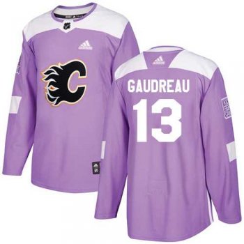 Youth Adidas Calgary Flames #13 Johnny Gaudreau Purple Authentic Fights Cancer Stitched NHL Jersey