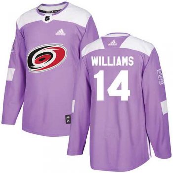 Youth Adidas Carolina Hurricanes #14 Justin Williams Purple Authentic Fights Cancer Stitched NHL Jersey