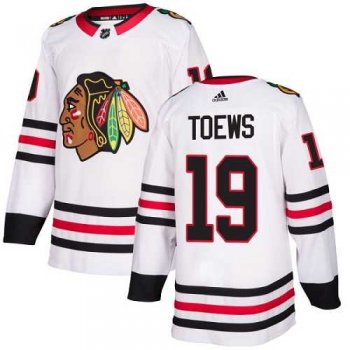 Youth Adidas Chicago Blackhawks #19 Jonathan Toews White Road Authentic Stitched NHL Jersey