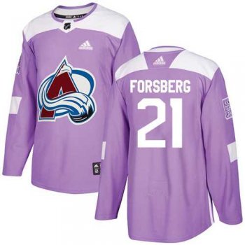 Youth Adidas Colorado Avalanche #21 Peter Forsberg Purple Authentic Fights Cancer Stitched NHL Jersey