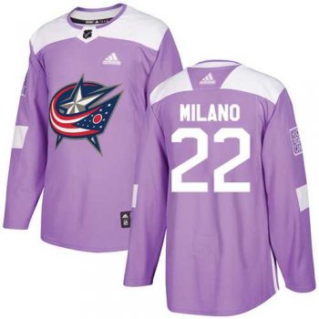 Youth Adidas Columbus Blue Jackets #22 Sonny Milano Purple Authentic Fights Cancer Stitched NHL Jersey