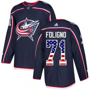 Youth Adidas Columbus Blue Jackets #71 Nick Foligno Navy Blue Home Authentic USA Flag Stitched NHL Jersey