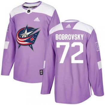 Youth Adidas Columbus Blue Jackets #72 Sergei Bobrovsky Purple Authentic Fights Cancer Stitched NHL Jersey