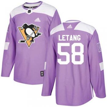 Youth Adidas Pittsburgh Penguins #58 Kris Letang Purple Authentic Fights Cancer Stitched NHL Jersey