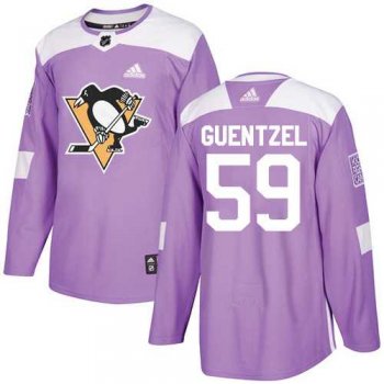 Youth Adidas Pittsburgh Penguins #59 Jake Guentzel Purple Authentic Fights Cancer Stitched NHL Jersey